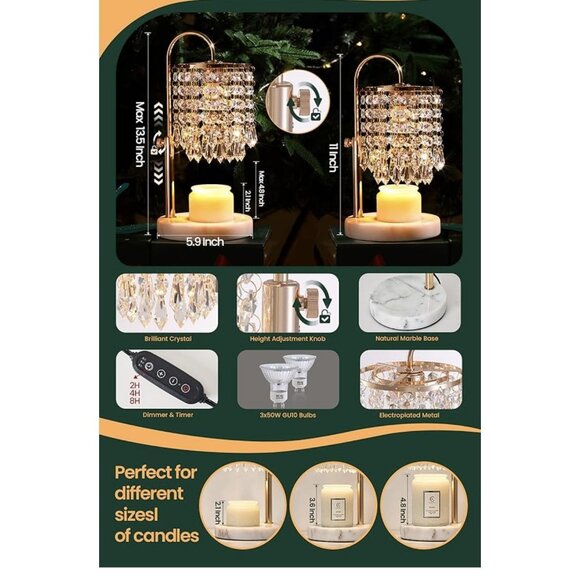Candle Warmer Lamp with Timer Dimmer and 3 Bulbs, Lamp Candle Warmer with Mar... - Picture 6 of 6